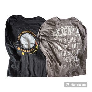 (2) Boys Place & Cat & Jack Gray Long Sleeve Shirts Space Science 7/8